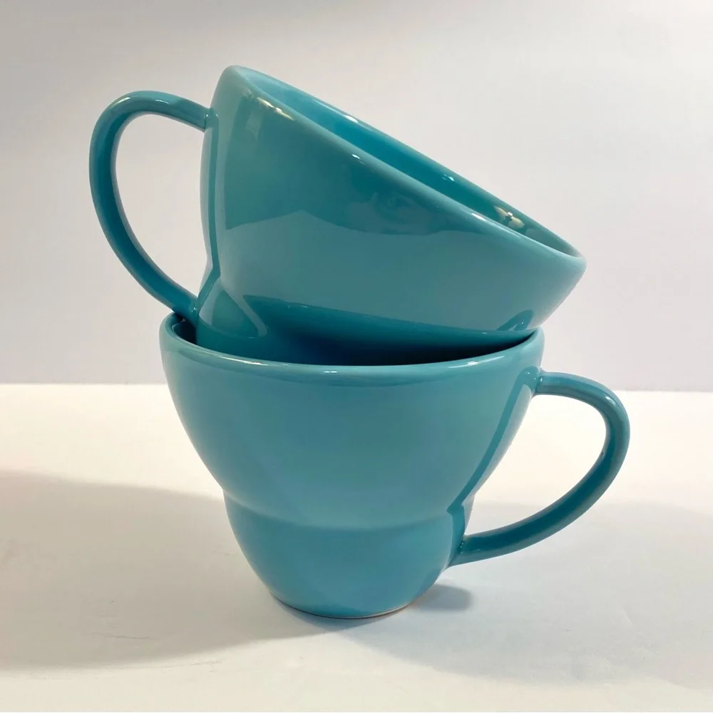 Crate & Barrel Camilla Engdahl Coffee Tea Cups Mugs in Turquoise Blue Set of 2